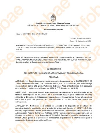 El documento de la suspensión